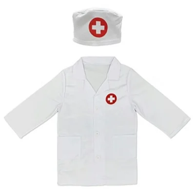Costume de Docteur pour Enfant, Ensemble Blanc avec Chapeau d'Infirmière, Tenue Médicale Vêtement Chirurgical à Col en V Idéal pour Fête, Taille : 110 cm - Blanc