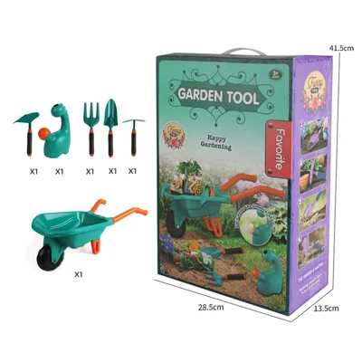 LT9901-1 / 2 6 pièces - Ensemble de jouets de jardinage pour enfants avec brouette, pelle, râteau, arrosoir et jouets de sable de plage - Vert