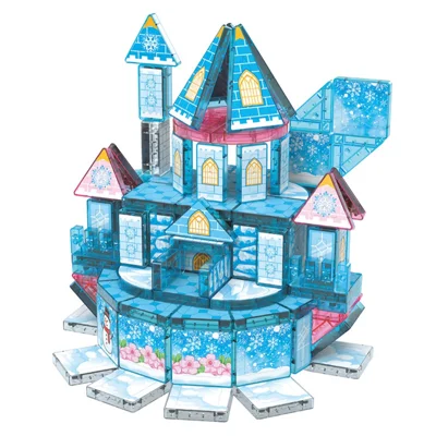 B188-020 74Pcs Magnetic Building Blocks DIY Castle Theme Ice Snow Palace Educational STEM Toy Set for Kids - Blue
