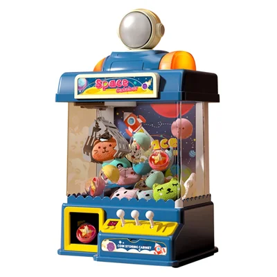 Игровой автомат с механической лапой для детей, 874 - Аркадная игра с электронными мини-игрушками и игрушечным захватчиком с подсветкой и звуком - Космос / Синий