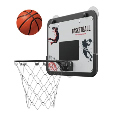 2388-80 1 Set Outdoor Indoor Wall Mounted Basketball Backboard Metal Rim Ball Stand with Pump