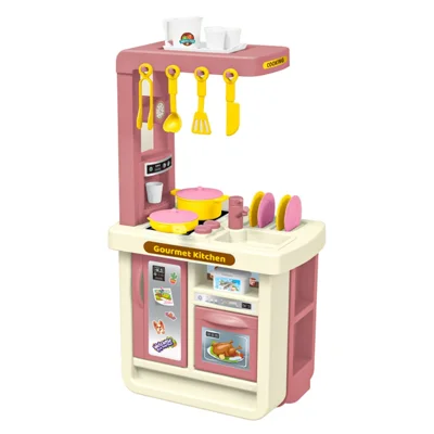18046 Kids Play House Mini Kitchen Toy Simulation Plastic Cooking Kitchenware Toy Kit - Pink