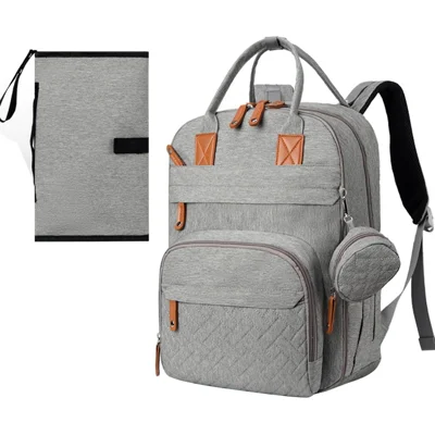 ZS9017 Multifunktions -wickelbeutel Baby Daddy Mama Taschen -reise -rucksack Mit Faltbarem Windelwechsel Und Thermischer Isolierter Tasche - Grau