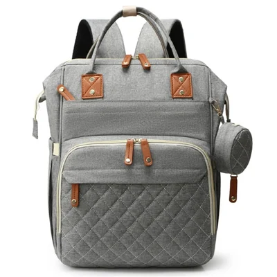 ZS9010 Großer Windel Rucksack Baby Wickelbeutel Mama Daddy Reiserucksack Mit Thermischen Isolierten Flaschentaschen Und Kinderwagengurten - Grau