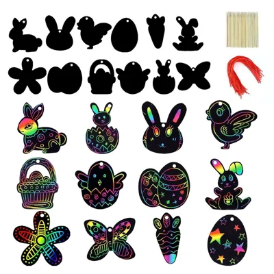 Set di 24 pezzi di arte da grattare per Pasqua per bambini, coniglietto, carota, uovo, dipinto arcobaleno magico, artigianato creativo per Pasqua - Stile 4