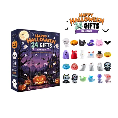 EELJOY 24-tlg. Halloween-Countdown-Blind-Box Harz Kürbis Geister Figuren Dekoration Ornamente für Zuhause, Klassenzimmer, Party