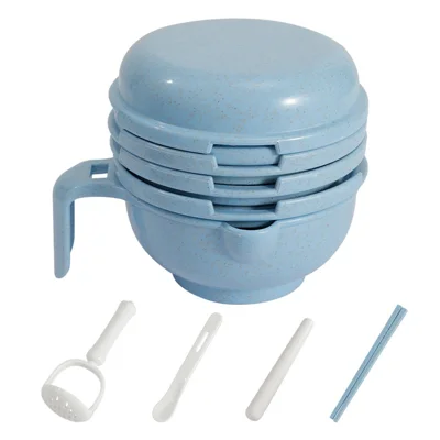 Baby Food Grinder Set Wheat Straw + PP Vegetable Fruit Food Processor Masher (BPA Free, No FDA Certificate) - Blue