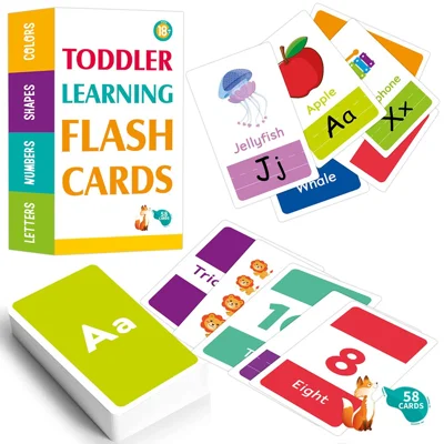 58Pcs / Set Flash Cards Alphabet Letter Number Shape Color Early Education Gift Toddler Learning Cards - Style 1