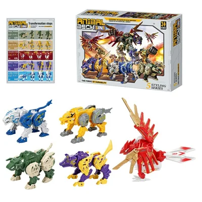 LM738-6A 5 em 1 Animal Mecha Brinquedo Robô Transformador Kit Modelo de Deformação Manual para Crianças - Multicor