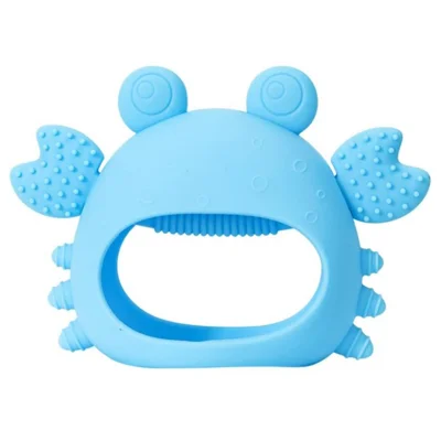 Crab Shape Infant Silicone Teether Chew Toy Baby Mitten for Soothing Teething Pain Relief ST (BPA Free, No FDA Certificate) - Blue