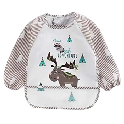 Cartoon Animal Pattern Waterproof Long Sleeve Baby Bib for Toddlers 13-24 Months Feeding Painting Apron - Deer