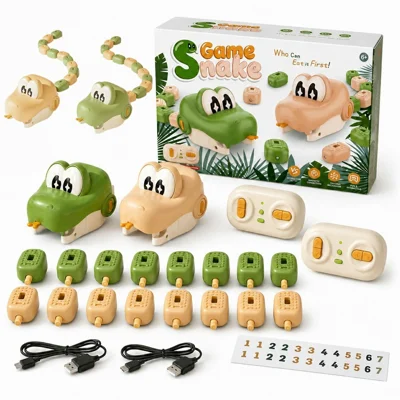 QC-2020Y2 2Pcs 2.4G Remote Control Snake Game Magnetic Modular Body Rechargeable Toy for Multiplayer Competition - Yellow + Green