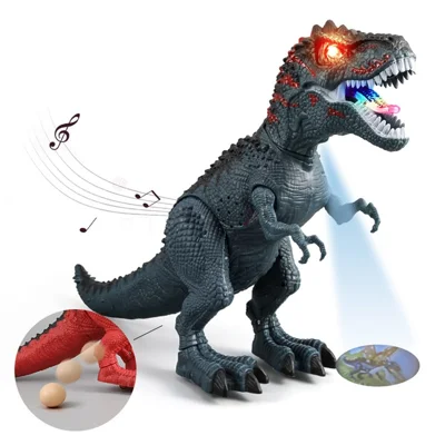 Robot Dinosauro Giocattolo NY0 con Movimento della Testa e Suono Ruggente, Luci LED a Proiezione sul Terreno, Giocattolo che Fa Deporre le Uova per Bambini e Bambine - Verde