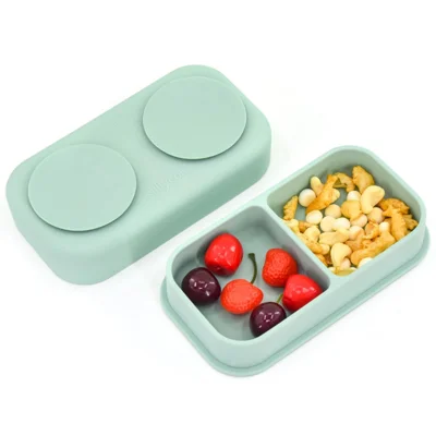 2 in 1 Children Silicone Dinner Plate Box Complementary Food Baby Suction Tableware ST (BPA Free, No FDA Certificate) - Green