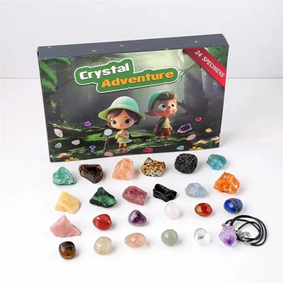 24-Grid Natural Crystal Raw Stone Crystal Gem Specimens Kids Gift Blind Box - Raw Shape+Sleek Shape