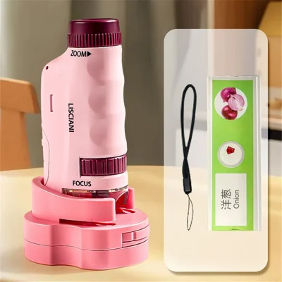 2509 Children Calibrated 180X Microscope with Base Handheld Portable STEM Optical Microscope Educational Toy - Red