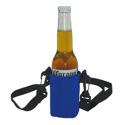 Supporte-boissons portable en tissu nylon avec manchon isolé et sangle réglable pour bière en extérieur - Bleu