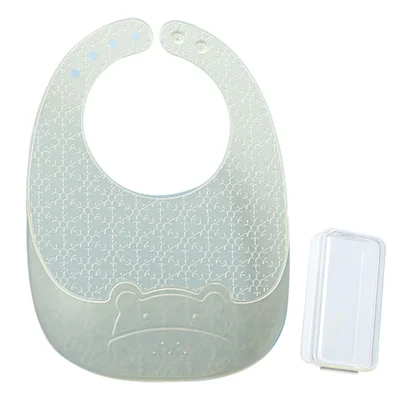 Super Soft Silicone+Nano Silver Baby Bib Food Crumb Catcher Adjustable Toddler Eating Bib with Storage Box ST - Light Yellow