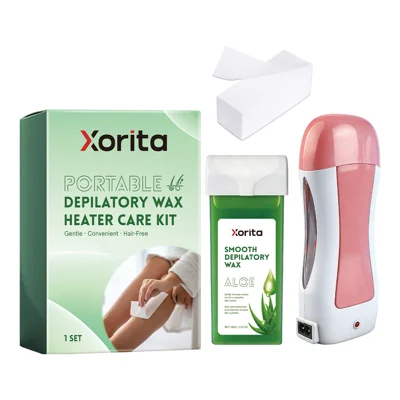 XORITA Kit de Cuidado Portátil para Depilação com Aquecedor de Cera de Fórmula de Babosa, Conjunto de Depilação com Tomada EU - 1 Unidade