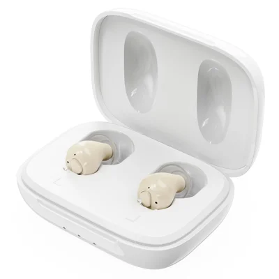 GM-955 Auricolare Auricolare Impercettibile ad Alta Potenza con Riduzione del Rumore Intelligente e Amplificatore di Voce con Custodia di Ricarica per Anziani - Beige