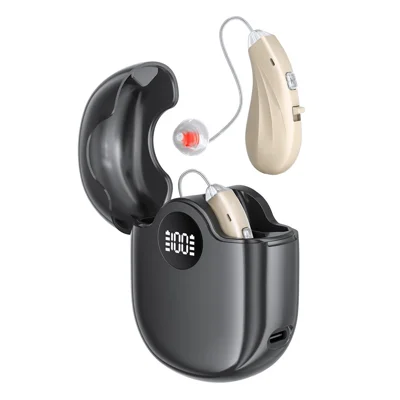 GM-362 RIC Invisible Hearing Aid Rechargeable Behind-the-Ear 16-Channel Digital Voice Sound Amplifier with Charging Case for Elderly - Beige / Black Case