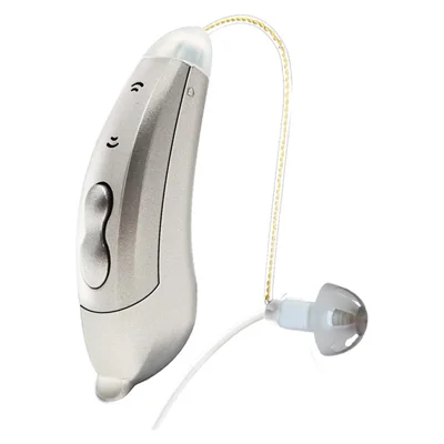 Auscilio acustico Bluetooth compatibile per orecchio sinistro SF101, amplificatore sonoro digitale a 10 canali, dispositivo RIC con 6 auricolari inclusi per anziani / persone sorde - Grigio perla
