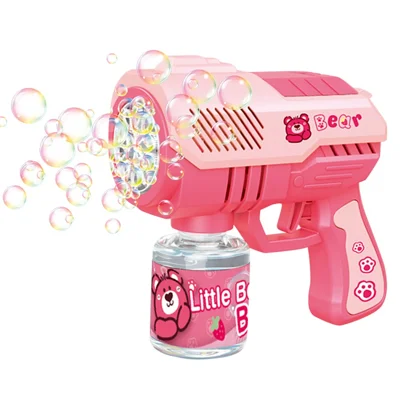 Children 10-holes Electric Bubble Machine Automatic Bubble Gun with Light - 9960 / Pink