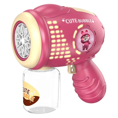 622 Cartoon Bear Pattern Electric Bubble Gun Kids Toy Soap Bubbles Generator with Light - Purplish Red