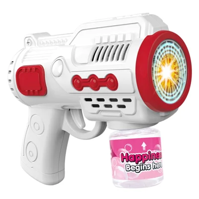 979-1 Automatic Bubble Machine 10-Hole Handheld Bubble Gun Kids Bubble Generator Toy with Light - White+Red