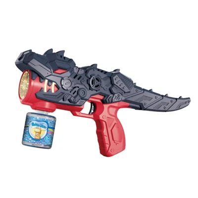 HT333-56 Jouet de machine à bulles électrique en forme de dinosaure à 12 trous avec lumière LED et effet sonore pour enfants - Rouge