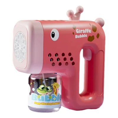 Bubble Gun Machine with Bubble Refill Solution Automatic Bubble Maker for Toddlers Outdoor Bubble Blower Toy - Pink Giraffe