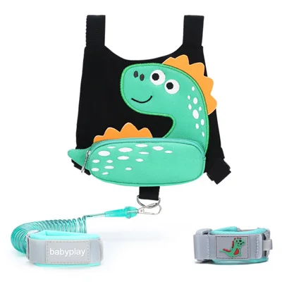 Cartoon Dinosaur Anti Lost Toddler Backpack Harness with 2m Tether Rope for 2 Year Olds - Black