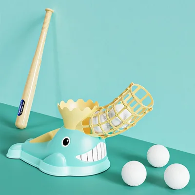 Kids Baseball Training Aids Foot-Activated Sports Automatic Baseball Launcher Toy with 3 Balls - Green