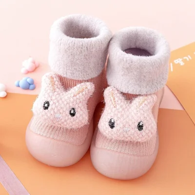 Anti-Slip Winter Toddler Sock Shoes Cartoon Animal Soft Sole Baby First Walking Shoes, Size 22 / 23 - Pink Rabbit