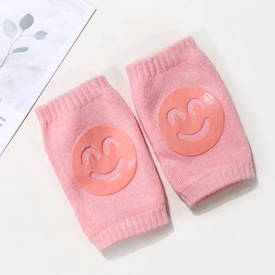 Smiling Face Pattern Newborn Knee Sleeve Non-Slip Baby Crawling Knee Protectors - Pink