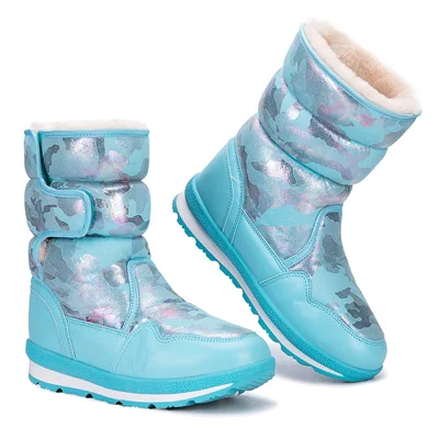 Parent-Child Magic Tape Snow Boots Thick Fleece-Lined Waterproof Slip-Resistant Mid-Calf Winter Boots - 31