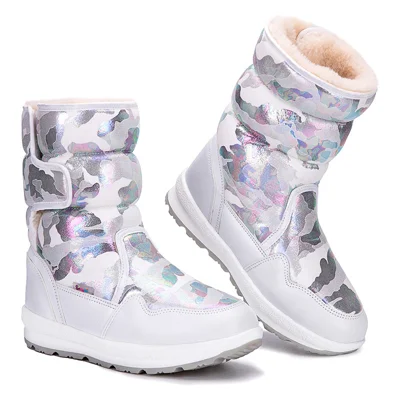 Snow Boots Thick Fleece Lined Waterproof Slip Resistant Mid-Calf Magic Tape Winter Boots for Women Girls - 30
