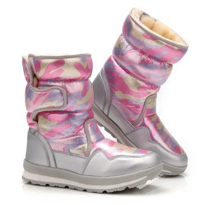 Kids' Winter Snow Boots Thick Fleece Lined Waterproof Non-Slip Mid-Calf Magic Tape Shoes for Girls - 30