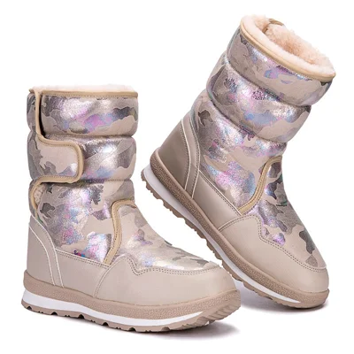 Girl's Winter Snow Boots Magic Tape Faux Wool Lined Waterproof Anti-Slip Mid-Calf Boots for Outdoor Travel - 30