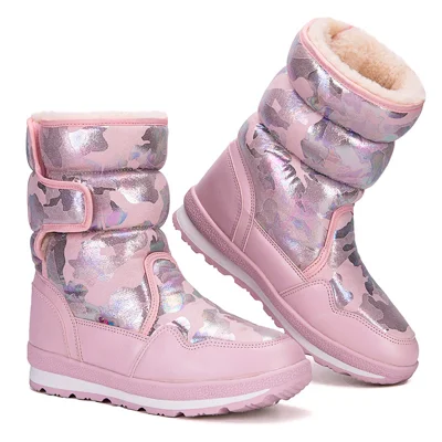 Kids Winter Snow Boots Thick Fleece Lined Waterproof Anti-Slip TPR Mid-Calf Magic Tape Girls Footwear for Outdoor - 30