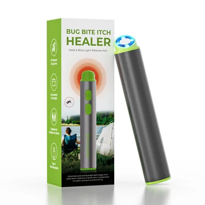 Dispositivo Portátil para Aliviar Picaduras de Insectos con Luz Azul y Terapia de Calor, Recargable por USB, Dispositivo Antipicazón para Acampar al Aire Libre - Plata