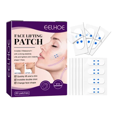 EELHOE 60PCS Invisible Face Lift Tape V Shape Firming Tightening Patches for Anti Wrinkle Jawline Sculpting