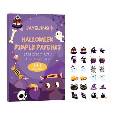 JAYSUING 144 pièces Patchs anti-acné Design Halloween Acide salicylique + Huile d'arbre à thé Imperméables Invisible Patchs contre les boutons pour le visage Soins anti-acné