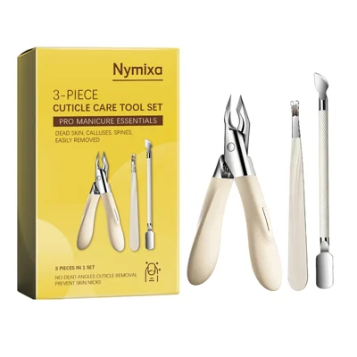 NYMIXA 3-teiliges Nagelpflegeset, ergonomischer Nagelhautzange, Nagelhautschieber, Nagelhautgabel, Maniküre-Set für zu Hause und unterwegs – 1 Set