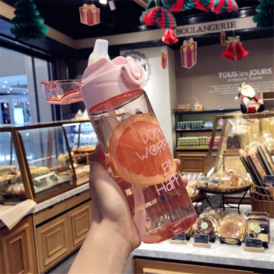 450ml Anti-fall Kettle Kids Children School Drinking Cup Cartoon Flip Straw Water Bottle - Pink