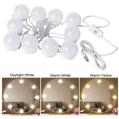 Kit de bombilla de 10 LED, luz para espejo regulable, luz de vanidad con USB para espejo de maquillaje