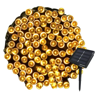 12m 100-LED Outdoor Eight Functions Solar Ball Courtyard Decor LED Light String - Warm White