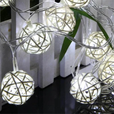 20-LED 2.5m 3cm Diameter Flashing LED Rattan Ball String Lights Outdoor Christmas Gift Decorative Party - White