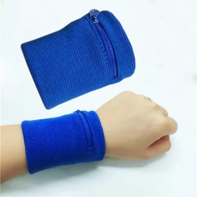 Sport Arm Band Bag Zipper Wrist Wallet Bag Sweatband for MP3 Card Storage - Blue
