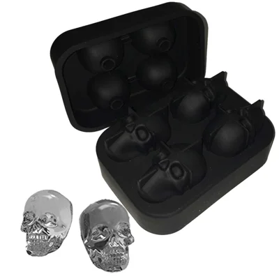 3D Skull Silicone Ice Cube Tray Mold Ice Cube Maker in Shapes for Whiskey Ice and Cocktails - Black